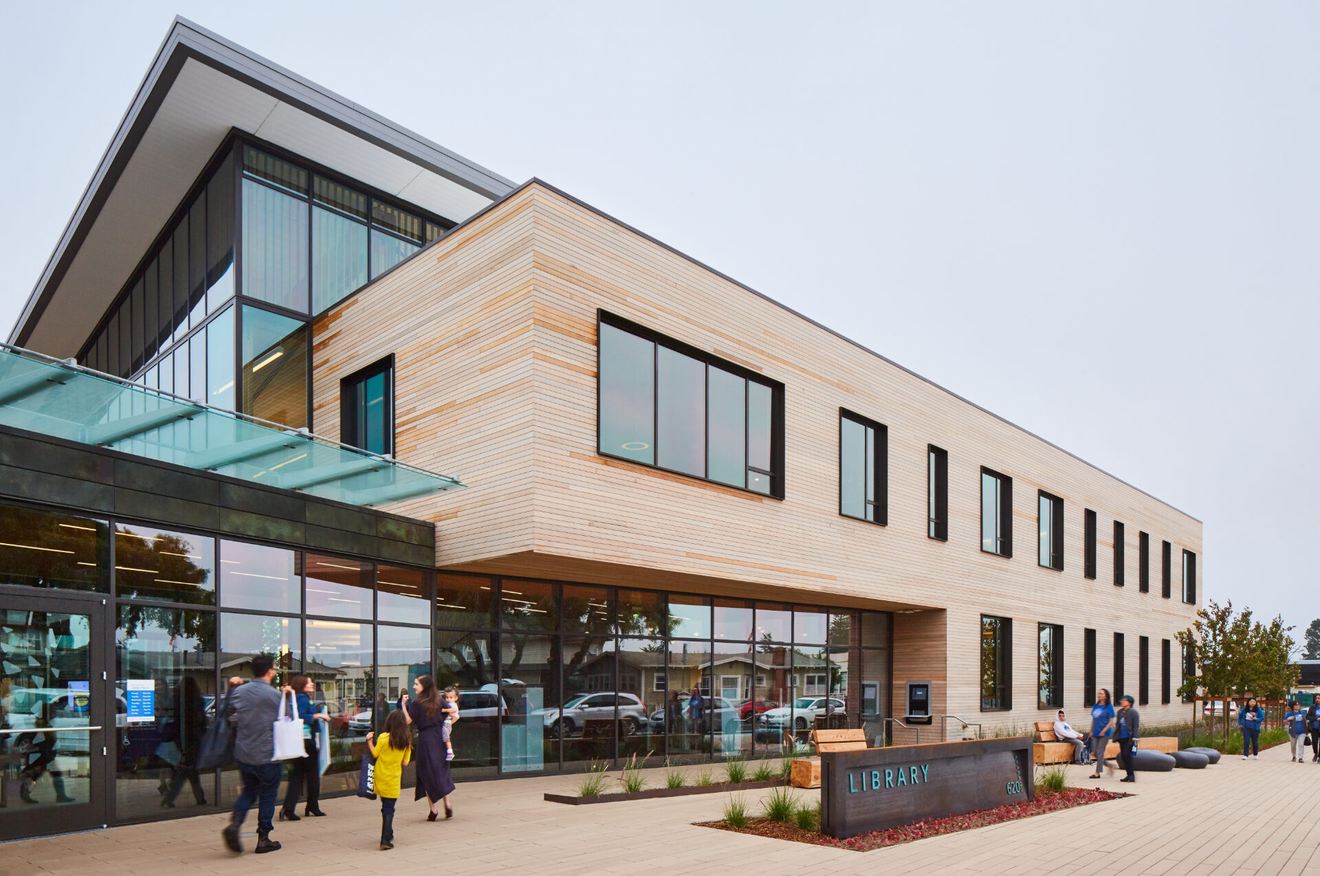 Net zero energy public library with mass timber facade
