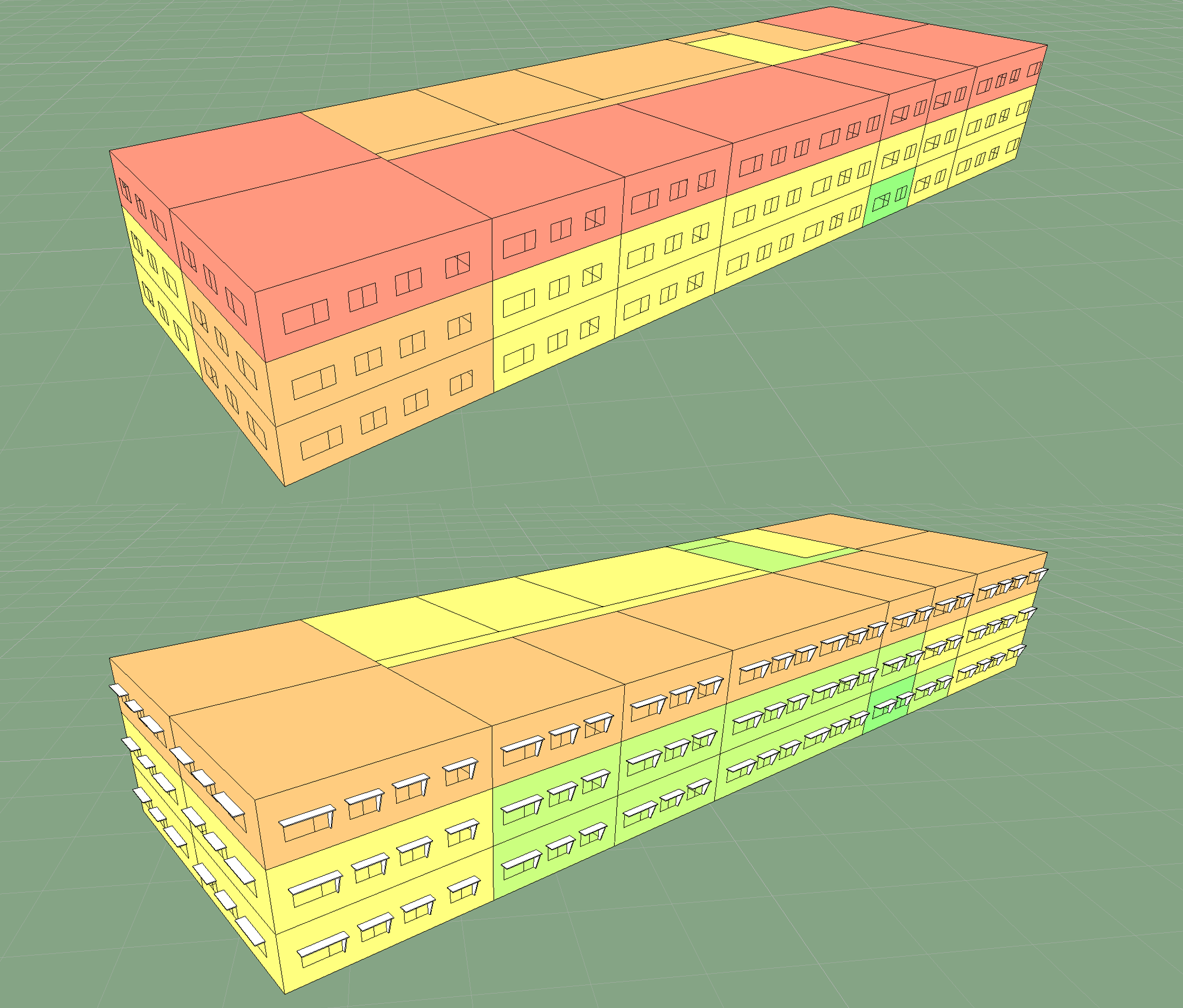 Before and after heat stress analysis for multifamily housing