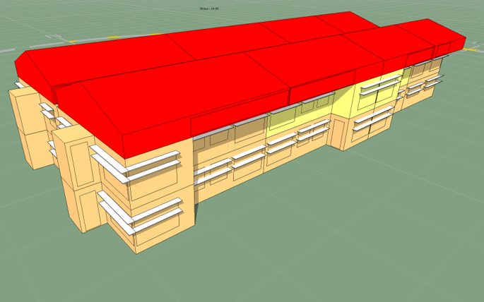 Building model for Riverside test case — 16-unit multifamily, SE-facing, 30% WWR